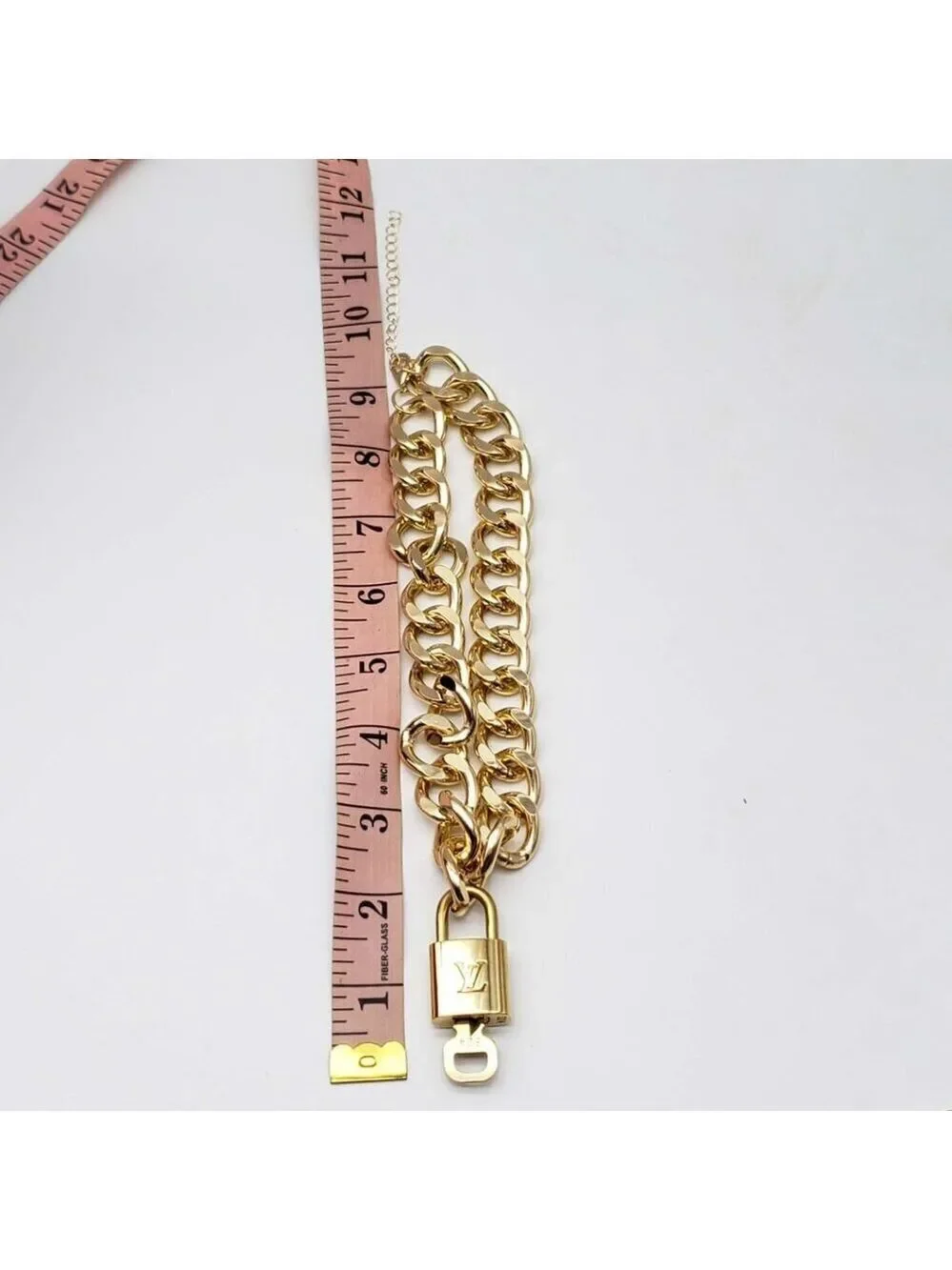 Authentic Louis Vuitton Lock & Key with Unbranded Cuban Stylle Gold Plated Chain